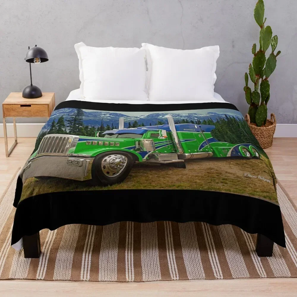 

Blue and Green Custom Peterbilt Throw Blanket Easy Care Comfortable Blanket for Couch