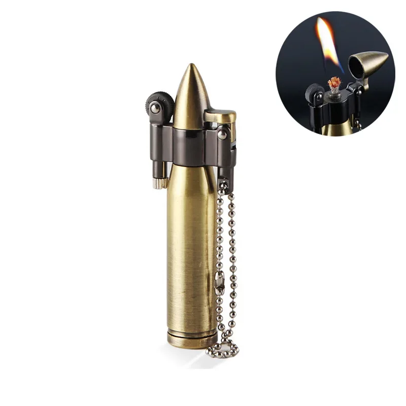 Personalized retro mini bullet lighter, metal gasoline lighter, keychain pendant, flame kerosene open flame lighter