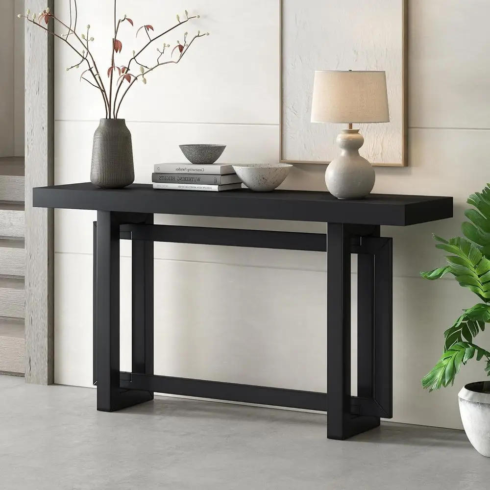 Contemporary ole Table with Industrial-Inspired Concrete Wood Top, Minimalist Recular Entryway Table or Hallway Living Room oyer