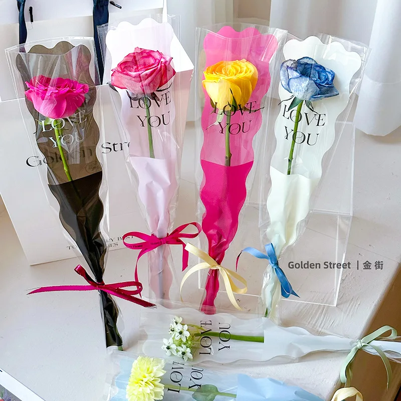 50PCS Mermaid Single Flower Bag Bouquet Packaging Rose Waterproof Flower Bag Wrapping Material Valentine's Day Gift Packaging