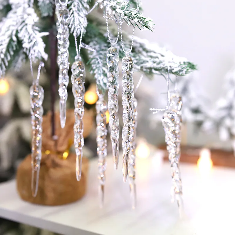 

12pcs Christmas Celebration Supplies Transparent Icicle Pendant Christmas Tree Decor Thread Pendant Tree Ornament 2024 New Year