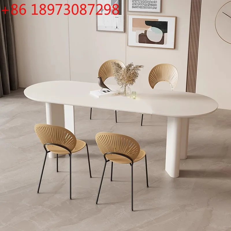 

Обеденный стол из шифера, сочетание овального обеденного стола и стула в кремовом стиле для дома