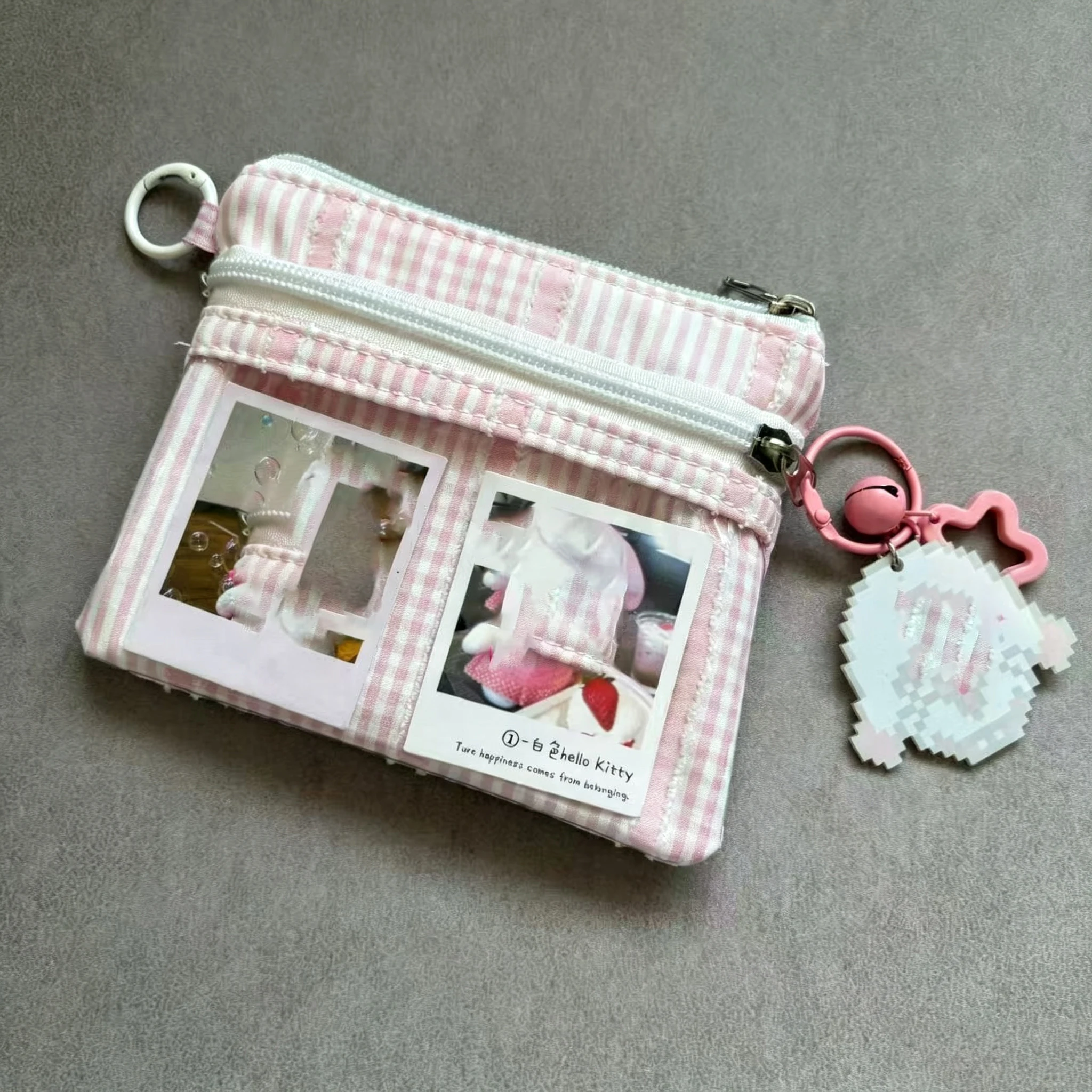 Ins Versatile Contrasting Color ID Bag Korean Pink Striped Transparent Hand-held Portable ID Card Bag High-value Coin Purse Gift