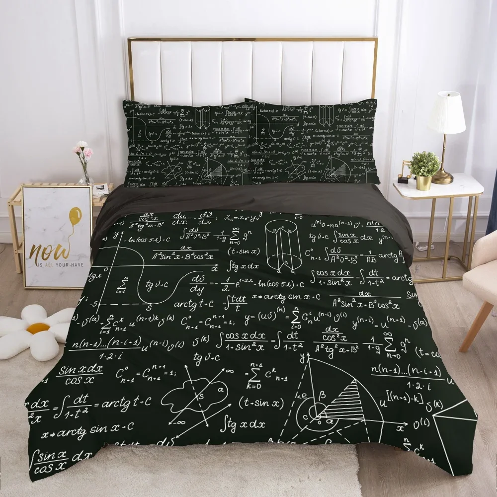 Maths Geometry King Queen Duvet Cover Brain Pattern Print Bedding Set for Kids Teens Adult Educational Science Theme Quilt Cover