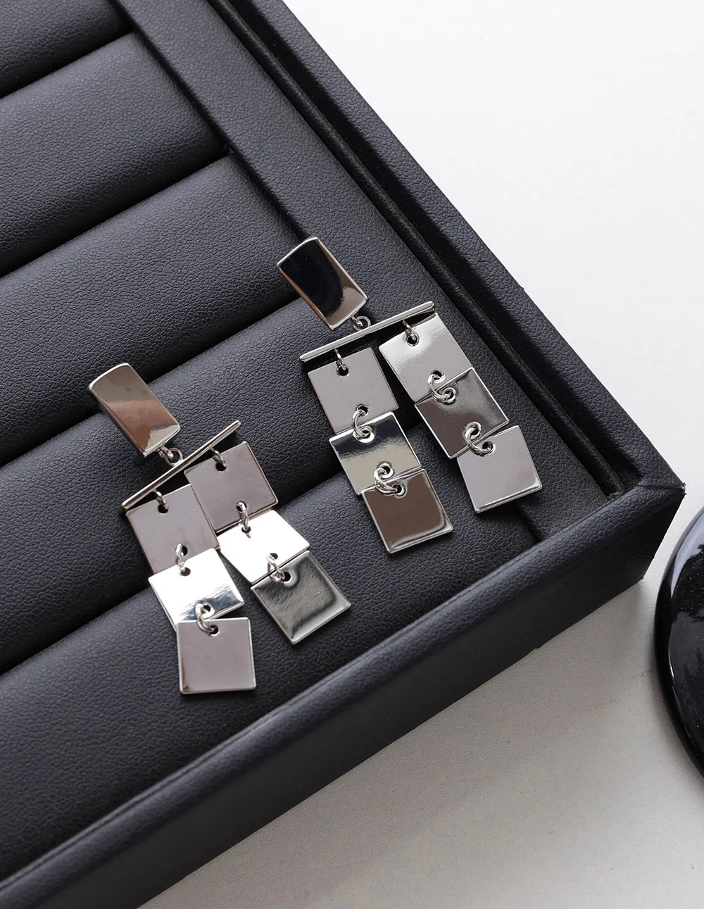 Korean Silver square tassel drop earrings elegant Geometric sweet cool ear pin for women