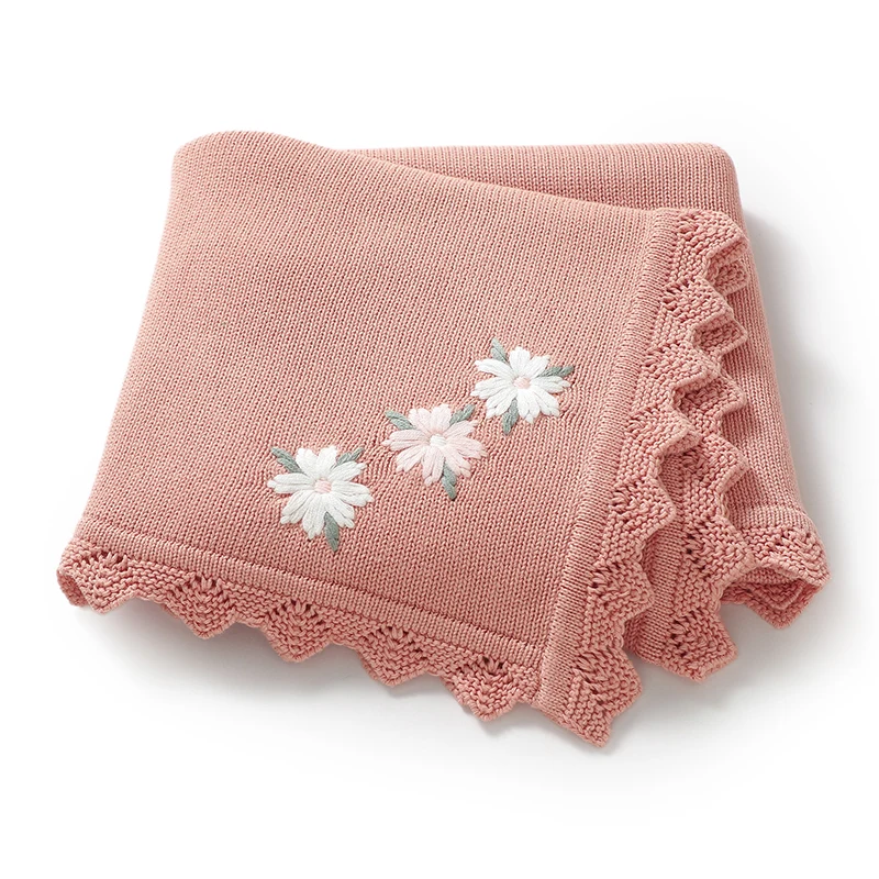 

Newborn Baby Blanket Cotton Knitted Boys Girls Bed Quilt 100*80cm Stroller Swaddle Soft Infant Plaid Fashion Embroidered Florals