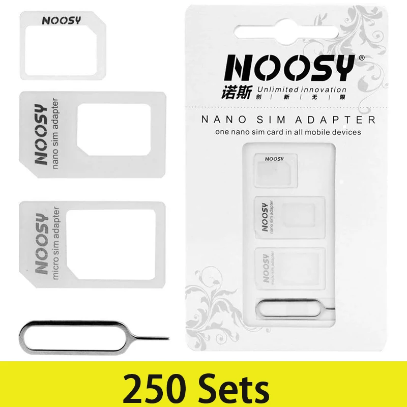 250 Set Kit adaptor kartu Sim standar mikro Nano 4 dalam 1 konverter dengan alat Pin ejektor alat kartu Sim