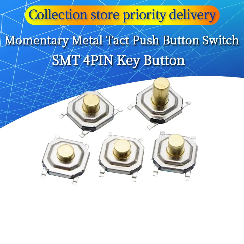 50PCS 4x4mm Height From 1.5mm To 4.3mm Momentary Metal Tact Push Button Switch SMT 4PIN Key Button