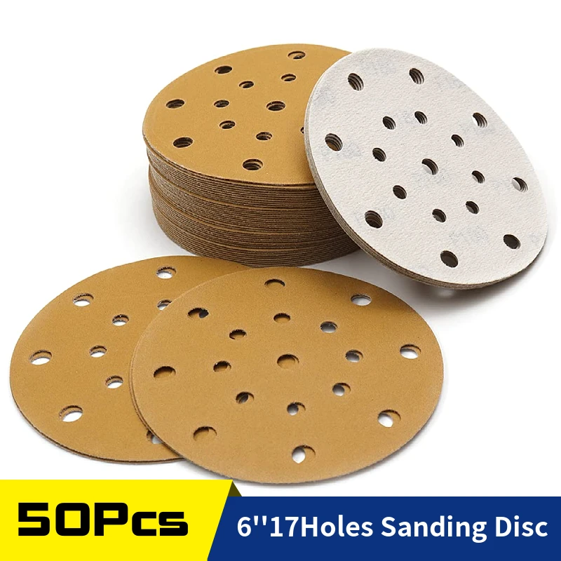 6 Inch Sanding Disc 50 Pcs,17 Hole Hook & Loop Backing Wet Dry Sandpaper for Orbital Sander  Wood, Metal, Auto Sanding Polishing