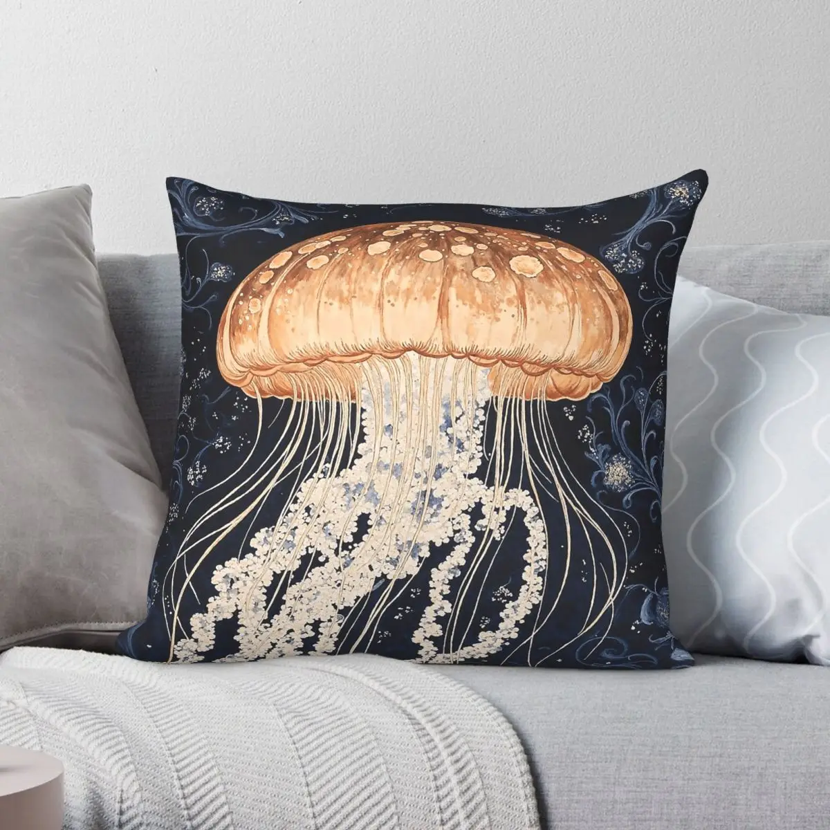 William Morris Jellyfish Ocean Square Pillowcase Polyester Linen Velvet Printed Zip Decor Sofa Cushion Cover