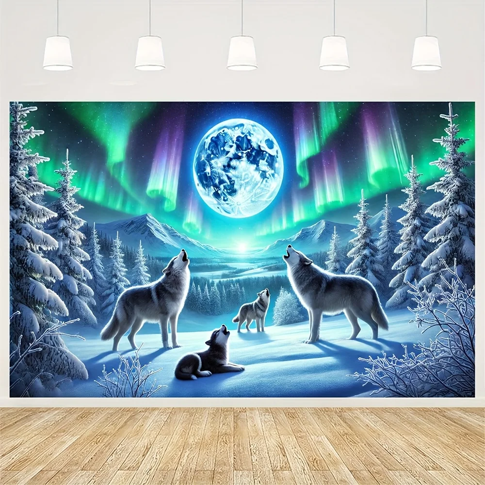 1pieza Lively Ice Snow Wolves Tela de tapiz, decoración para el hogar, paño colgado, regalo de vacaciones, decoración de fiesta,