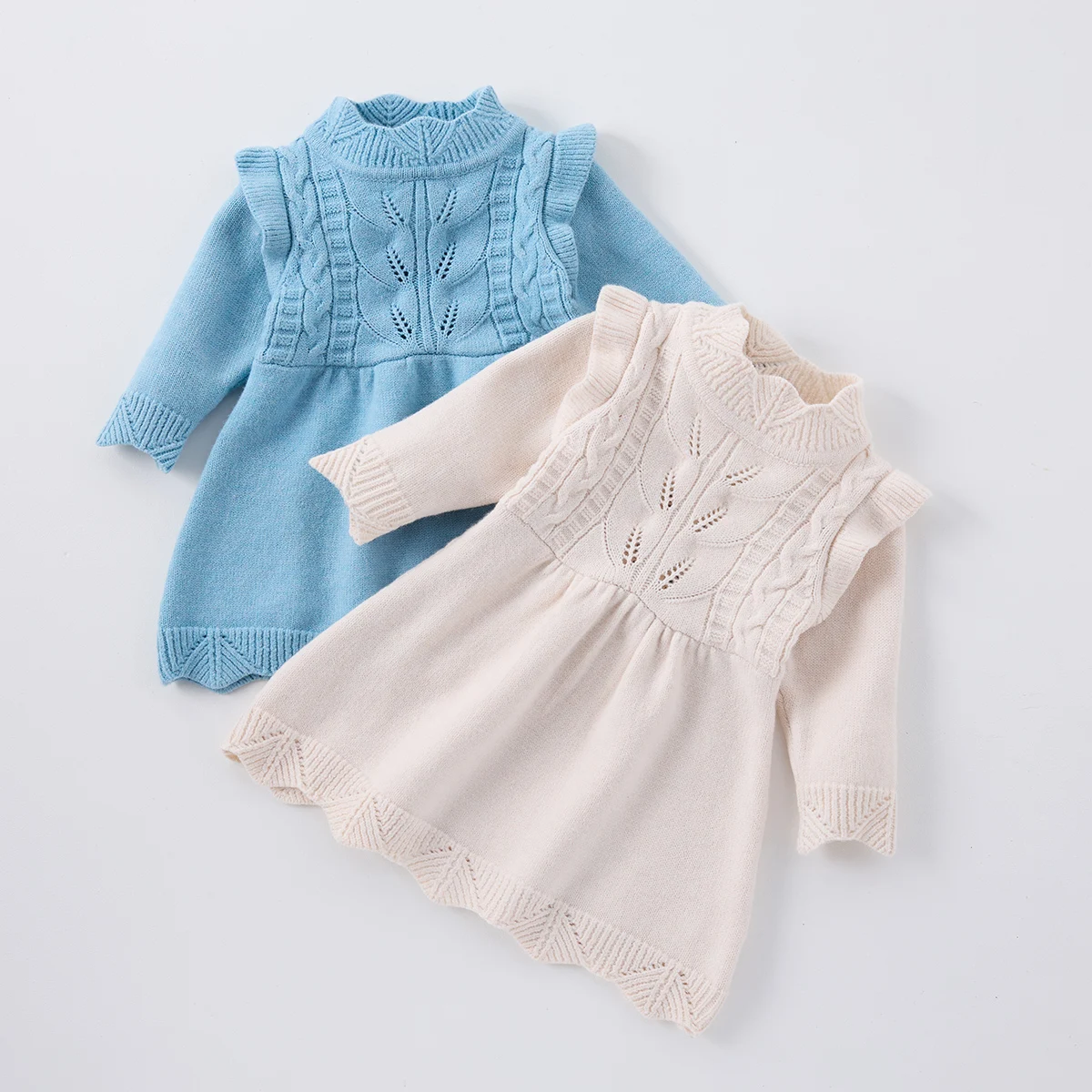 

Baby girls spring and autumn hollow knit sweater dress