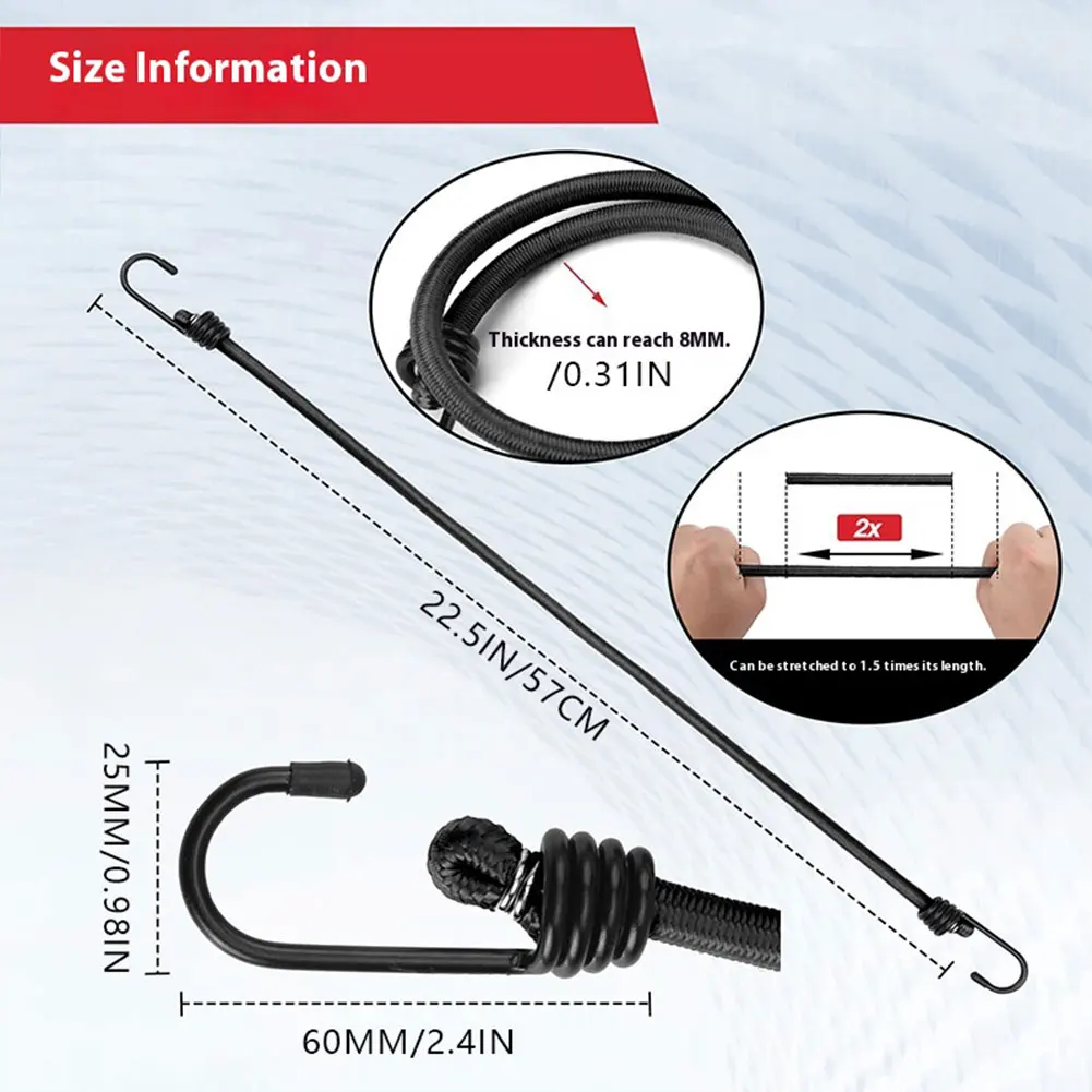 Rubber Bungee Cord with Hooks Rubber Tarp Strap Small Bungee Strap for Truck Van Motorcycle Cargo Tarps