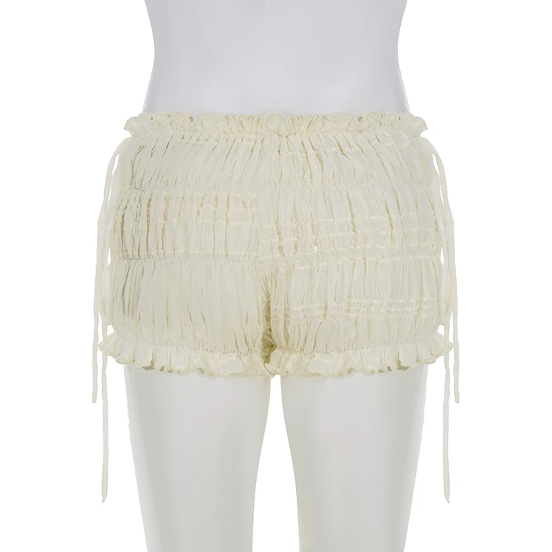 SUCHCUTE Beige Folds Textured Chiffon Shorts Damen Sommerhose mit elastischer Taille All Match Casual Shorts Grunge Fairycore 2026 – Detail 5