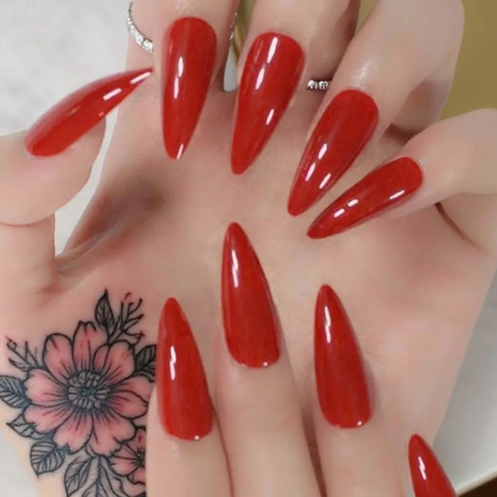 48 pçs preto brilhante unhas falsas imprensa ons com cola adesivo mulher acrílico longo stiletto unhas falsas diy dicas de dedo kits manicure