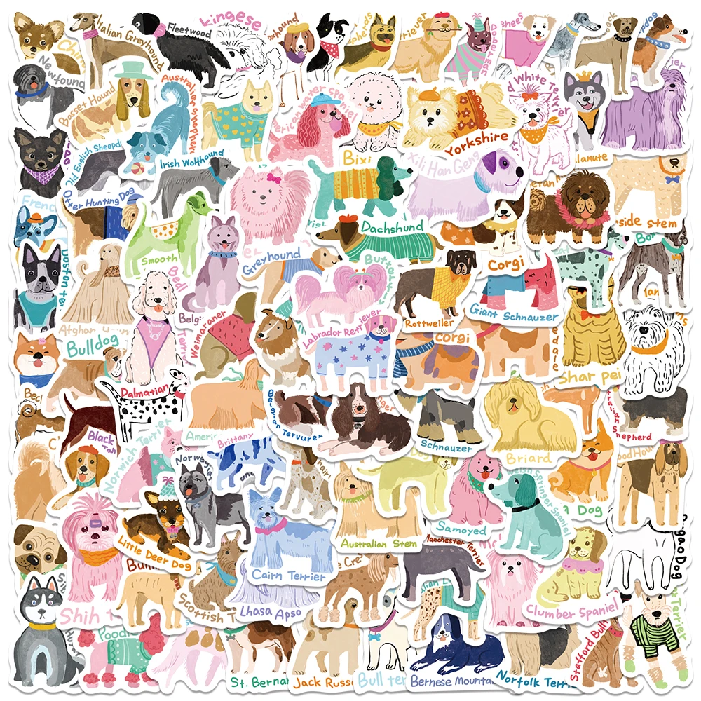 Cute Cartoon Aesthetic Puppy Dogs Adesivos, Decoração DIY para Geladeira, Planejador de Scrapbook, Telefone, Mala, Brinquedo do carro, 100pcs