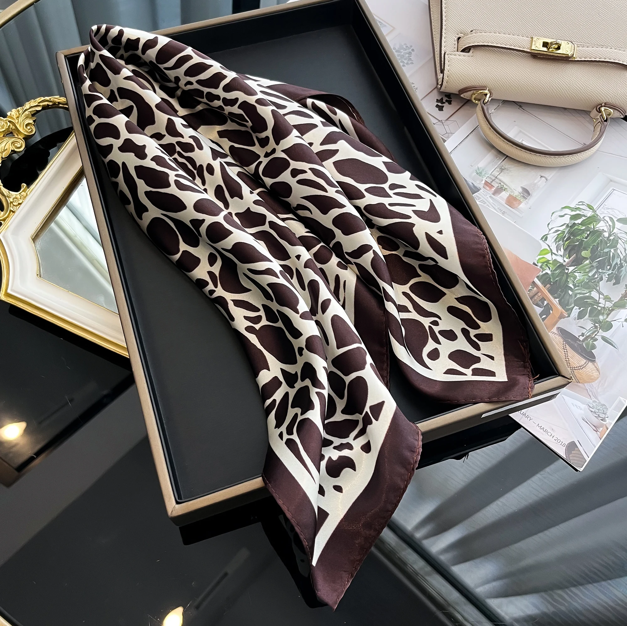 Luxury Square Silk Scarf for Women Hijab Hair Bands Neckerchief Female Satin Shawl Ribbon Headband Fashion Wraps Bandana 2024