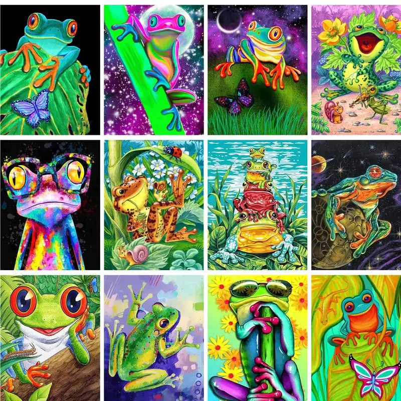 

GATYZTORY Oil Painting By Numbers Gift Wall Art Acrylic Paints Abstract Colorful Frogs Picture Drawing On Canvas Diy Set Artwork