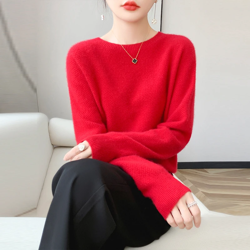 

Autumn Winter Women 100% Merino Wool Sweater O-Neck Cashmere Pullover Basic Fashion Clothing Comfort Warm Top Casual Solid