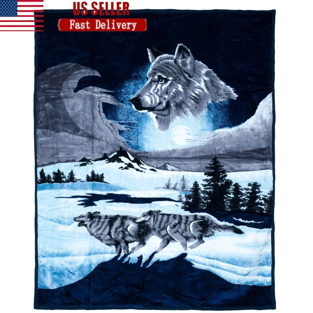 

Winter Wolf Fleece Blanket 74x91 Inch Cozy Faux Mink Queen Throw Couch Bed Warm Soft Machine Washable