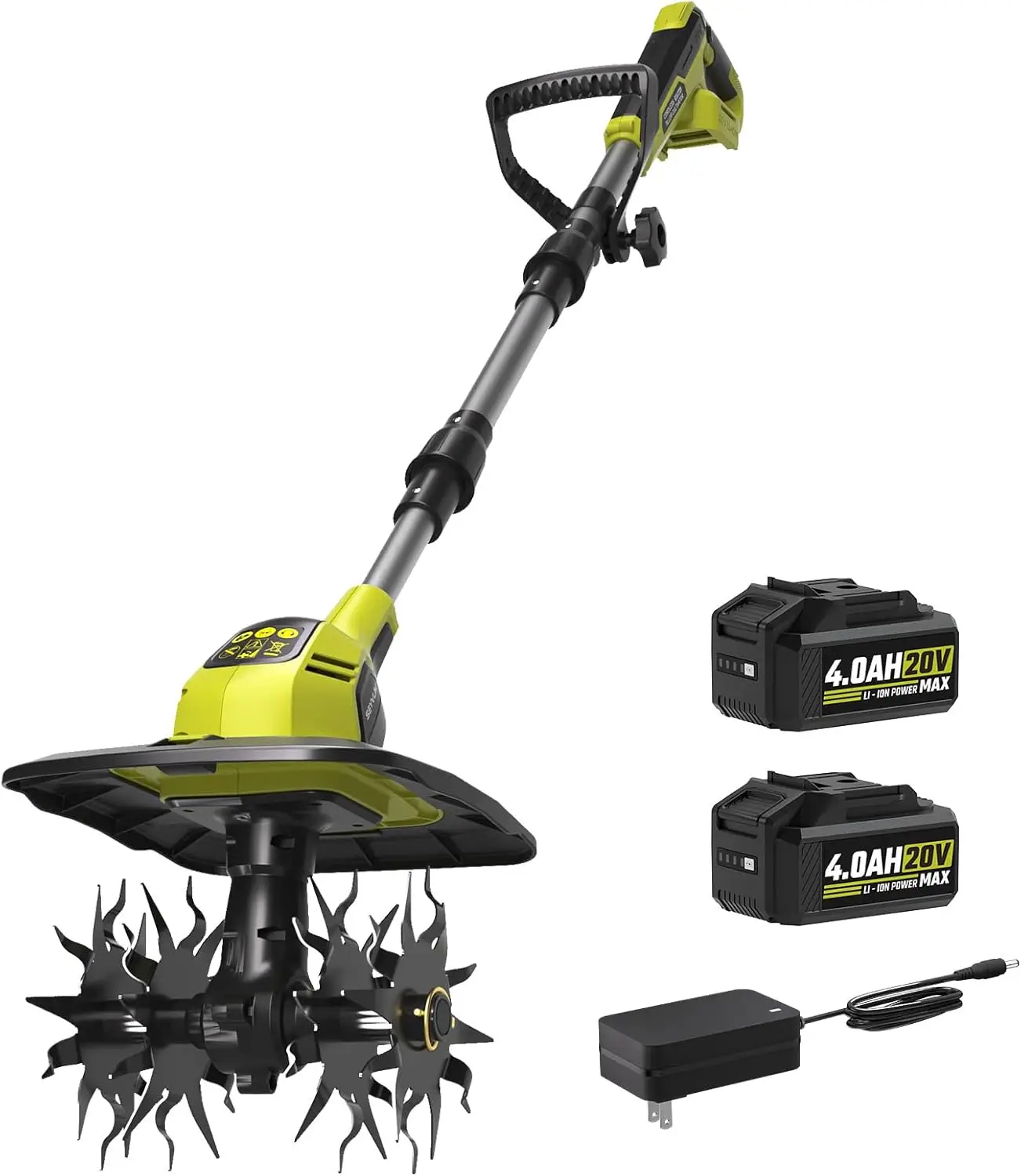 

Cordless Tiller for Gardening 20V 2 X 4 0Ah Battery Powered Cultivator 9 in Tilling Width and 7 in Depth Electric Rototiller