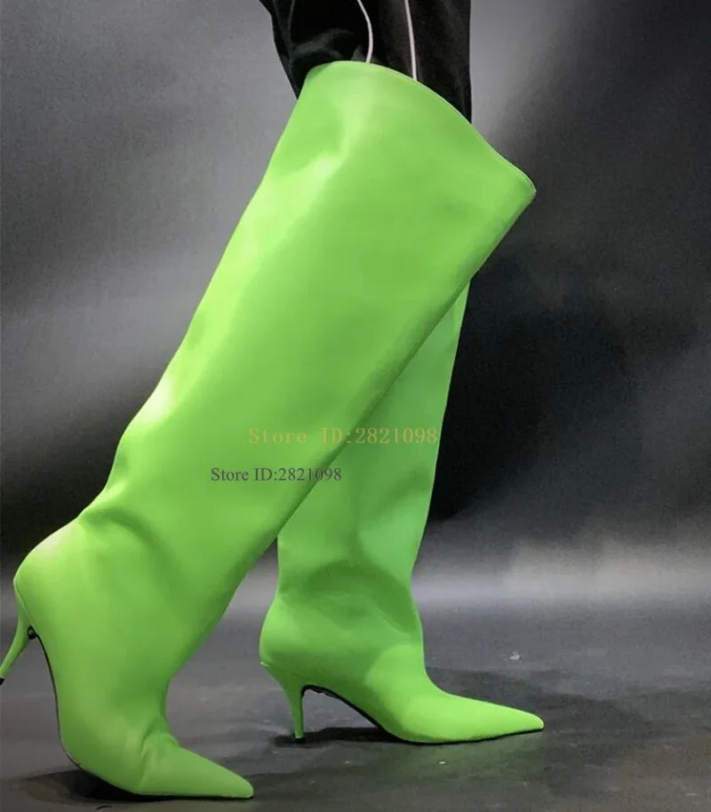 

Knee High Boots Pointed Toe Shoes Wide Top Long Booties Stilettos Candy Color High Heels Women High Heel Pointed Toe Long Boot