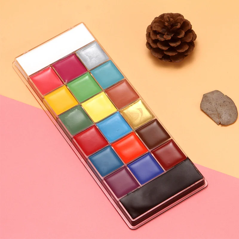 20 สีภาพวาดสีน้ํามันสําหรับคริสต์มาสฮาโลวีนพรหมละครไนท์คลับดิสโก้สีต่างๆแต่งหน้า Palette