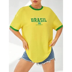 New Summer Women Fashion T-shirt Brasil Flag Printing O-Neck Tops Tees Female Casual Short Sleeve Clothing Ladies Stylish Outfit