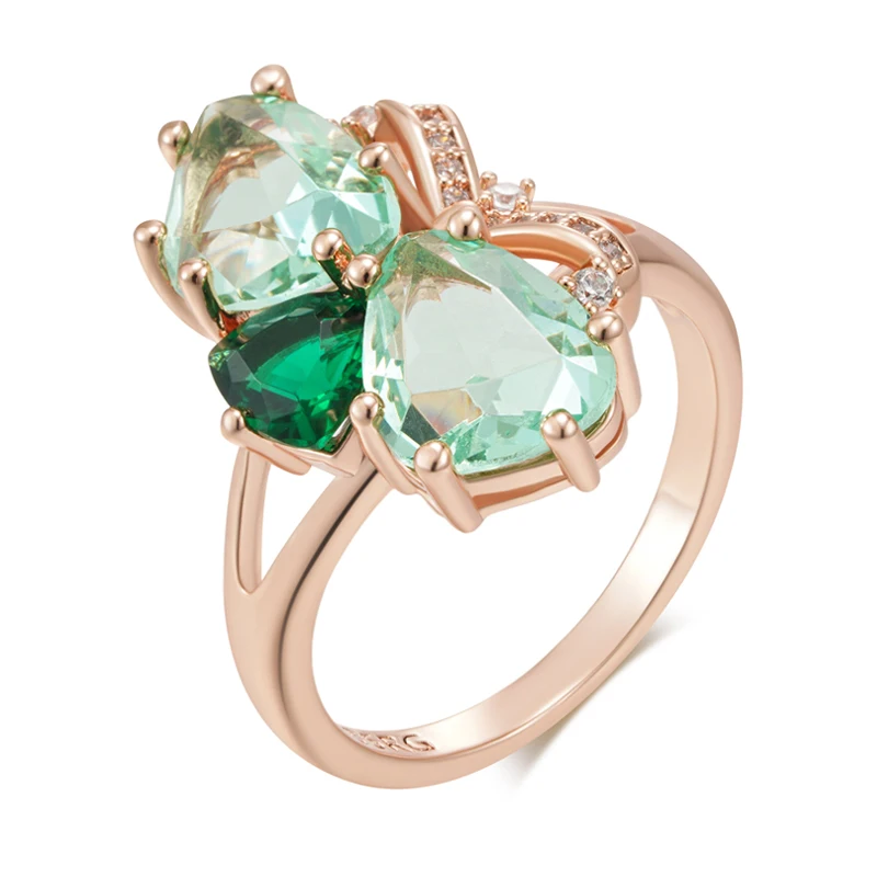 Kinel Unique Green Stone Big Ring for Women Fashion Rhombus Natural Zircon Accessories 585 Rose Gold Color Vintage Daily Jewelry