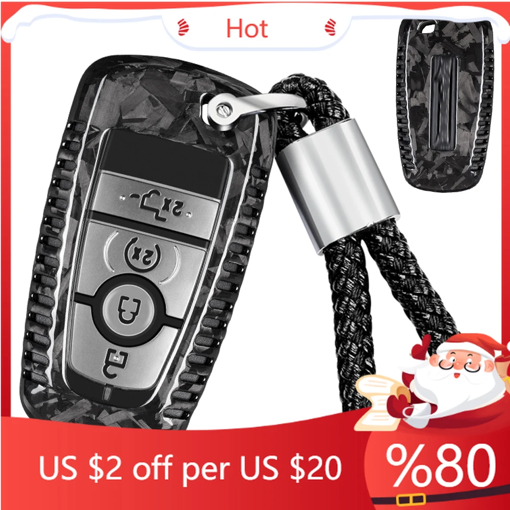 

Hot Key Fob Cover for Lincoln Navigator Real Carbon Fiber Key Case Shell for Ford F150 & Raptor Bronco with Ke Interior Stickers