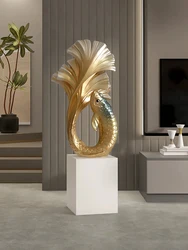Home Decor 102CM Fighting Fish Statues Large Floor Decoration Lucky Fish Crafts Sculptures Housewarming Gifts Interior Figurines