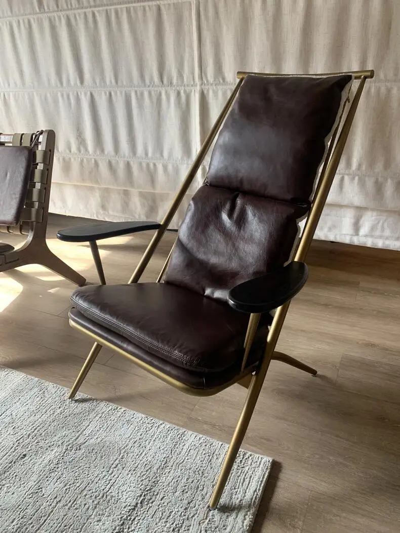 

Итальянский ретро импортный бразильский масляный воск из воловьей кожи, кресло для отдыха, кресло из цельного дерева, кресло для гостиной, кабинета, подставка для ног