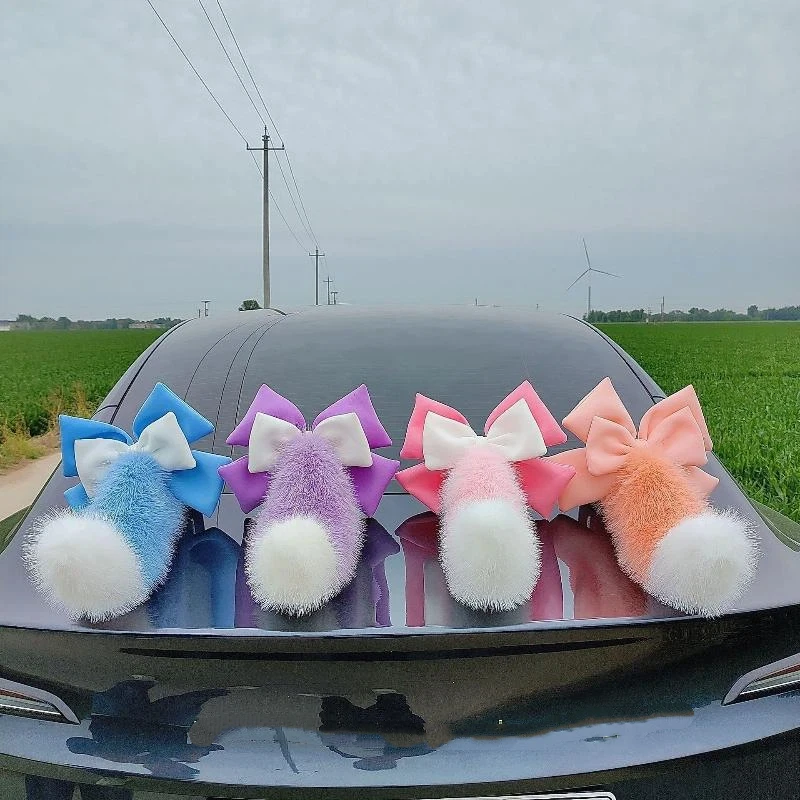 

【MO】Fluffy Plush Car Tail Decoration Cute Bow Soft Touch Multiple Colors Car Exterior Styling Auto Accessories For Girls