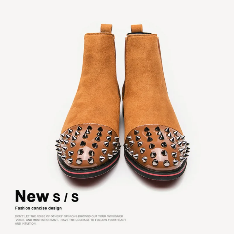 الفاخرة المسامير تصميم الرجال تشيلسي الأحذية موضة جلد الغزال وأشار حذاء من الجلد للرجال عالية أعلى حذاء كاجوال Botines Hombre #6