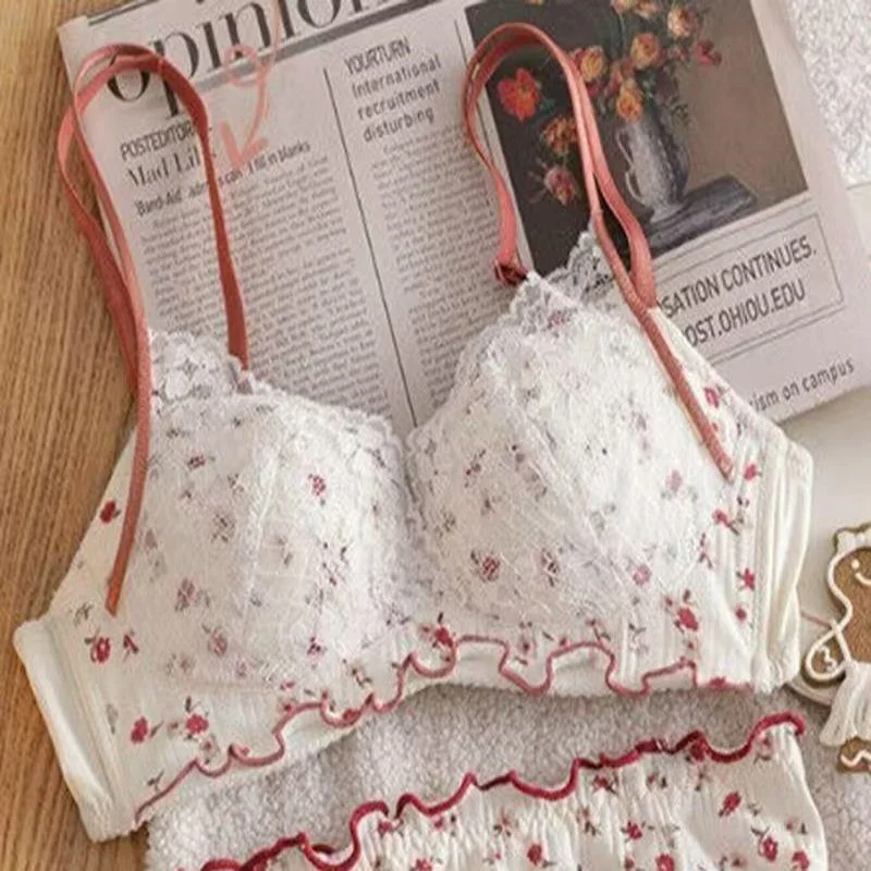 Lolita Cute Teenage Girl Bra Set Without Underwired Rabbit Ears Sweet Small Breasts Pure Lust Lace Sexy Lingerie Thin