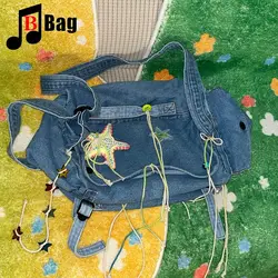 Retro Y2K borsa da donna spago Denim grande capacità Gothic Harajuku design sense punk pigro borsa a tracolla errante