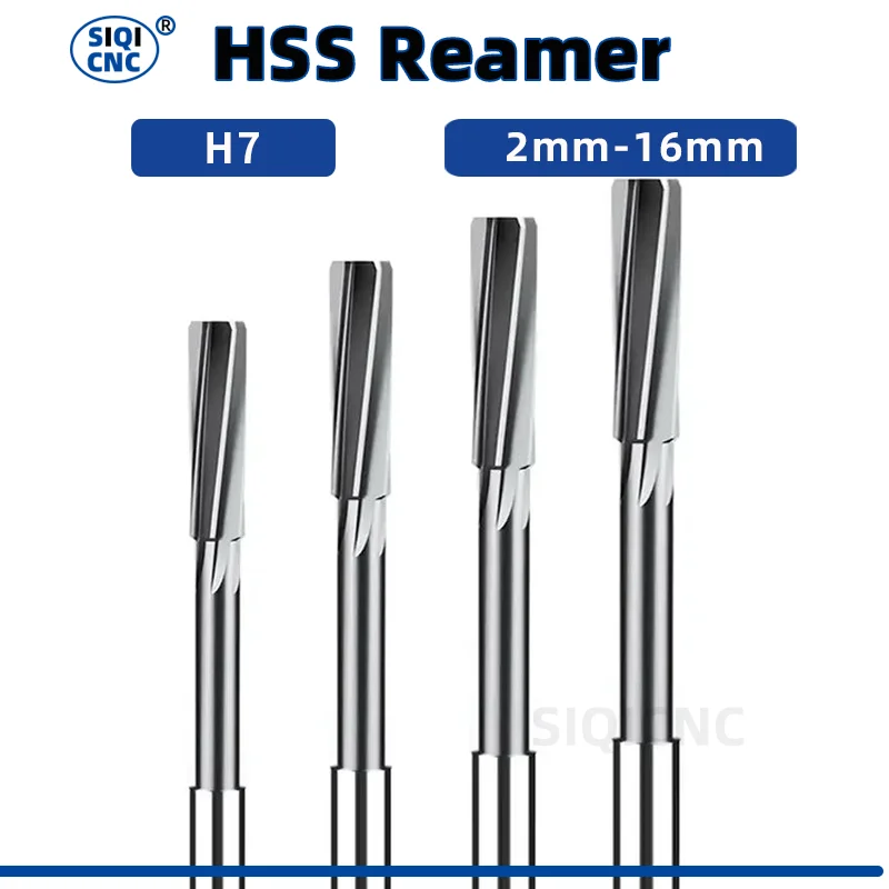 SIQICNC HSS Reamer Chucking Machining Tool Spiral Flute Cobalt Cutting H7 Shank Diameter 2mm-16mm for Metal Steel Hole Drill