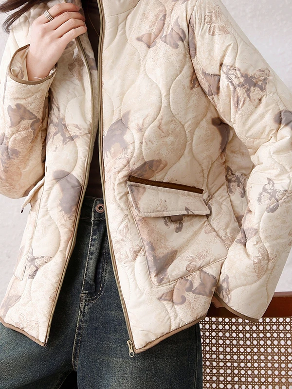 

Casual ort Cotton Jaet Women's adient Design Stand Collar Versatile Color Blo Cotton Coat Artistic Loose Fit Winter Wear