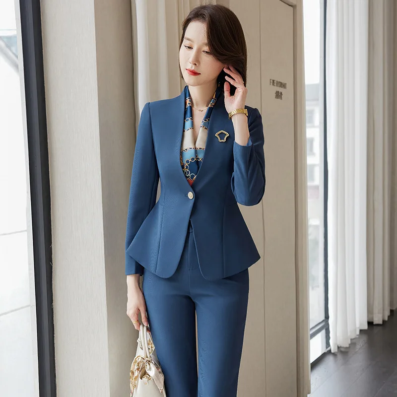 Slim 2 Piece Sets for Women 2024 Fashion Office Ladies Long Sleeve V Neck Single Button Blazers With Scarves Chic Skirt Suits