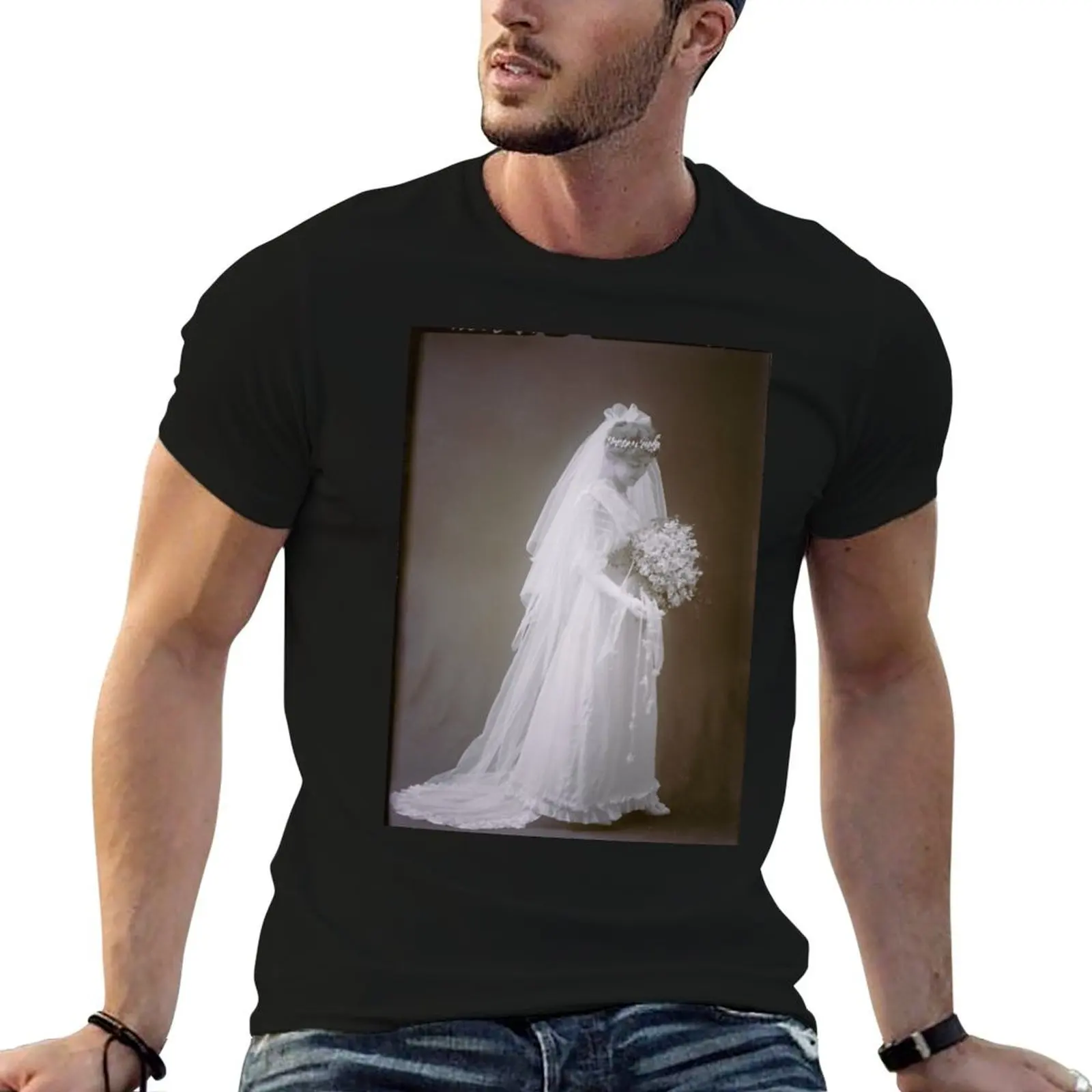 Mrs Thanuton Formal Bridal Portrait--Mutzbauer, 1879-1915 T-Shirt vintage graphic tee Blouse mens shirts graphic tee