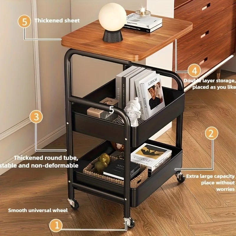 3 Tier Utility Rolling Cart Multi Functional Mobile Storage Trolley Table Top Tabletop Wheels Shelf Kitchen Bathroom Bedroom Organization Heavy Duty Metal Frame Lockable Casters Office Organizer Rack Home Care Tool Kit Set Plus Pro Safe Fast Easy Daily