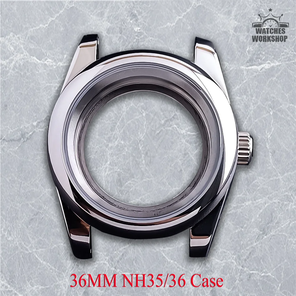 36mm Stainless Steel Watch Case Sapphire Glass Solid Case Back Fit NH35 NH36 4R35 Movement 5ATM Waterproof Watch Mod Repair Part