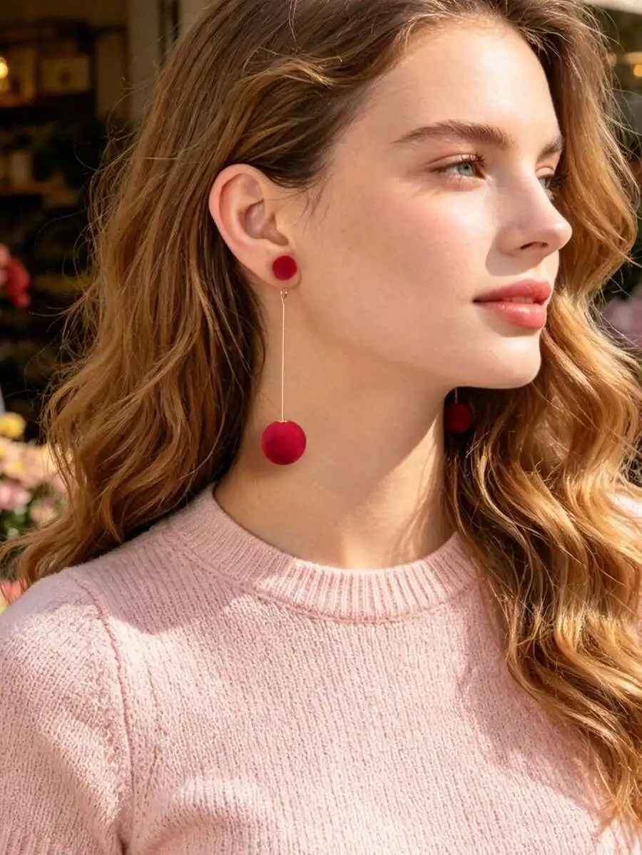 

2pcs white glossy ball dangle earrings for women light luxury fashion jewelry