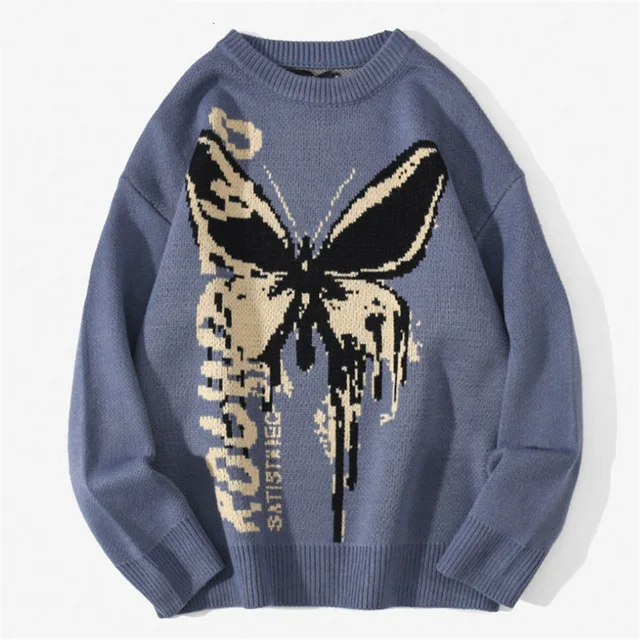 

NewAliExpress Cross border Supply Trendy Brand Butterfly Jacquard Pullover Retro Large Knitwear