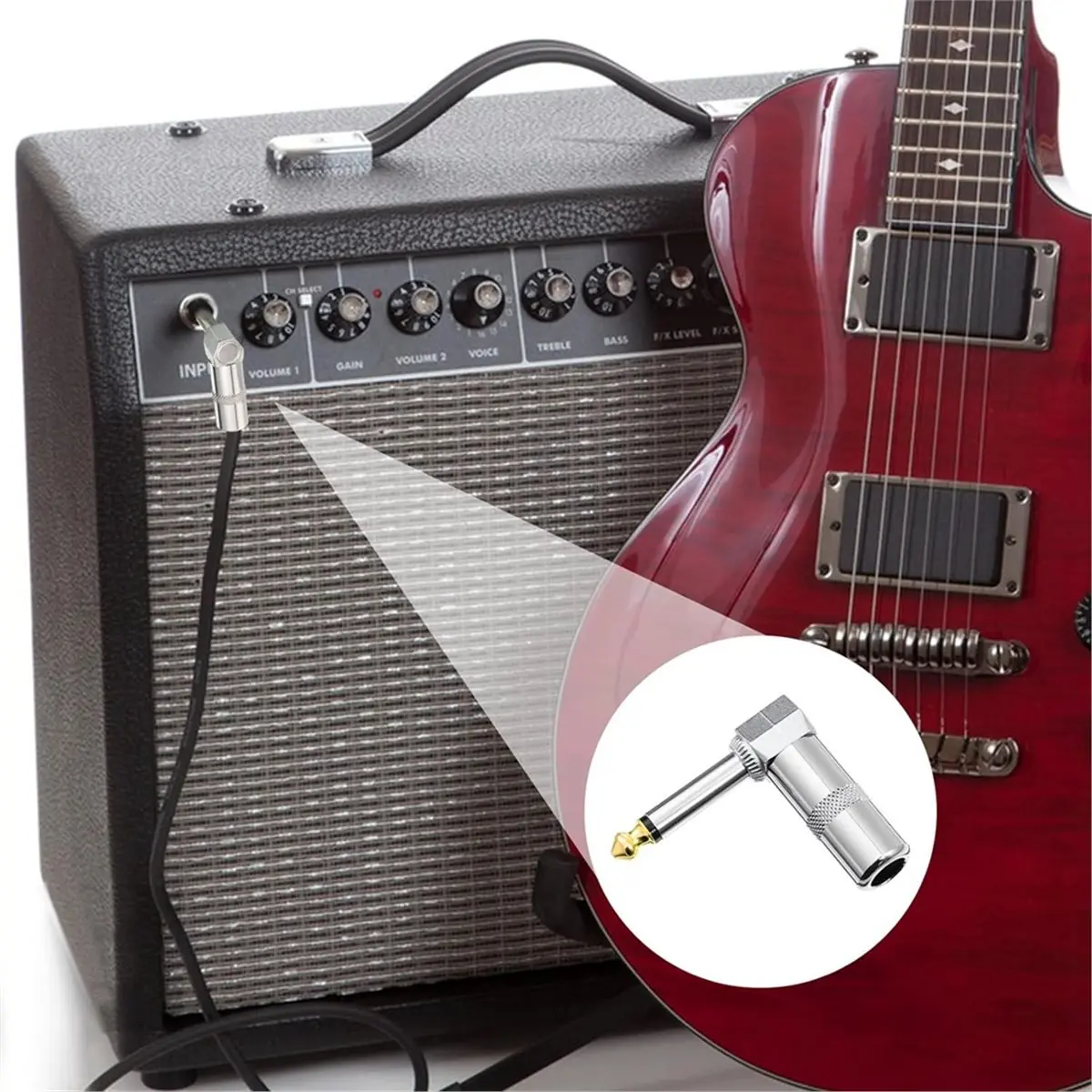 A40I 5Pcs Right Angle 6.35mm 1/4 Inch Mono Plug, Connector for Guitar, Speaker, Microphone Cable
