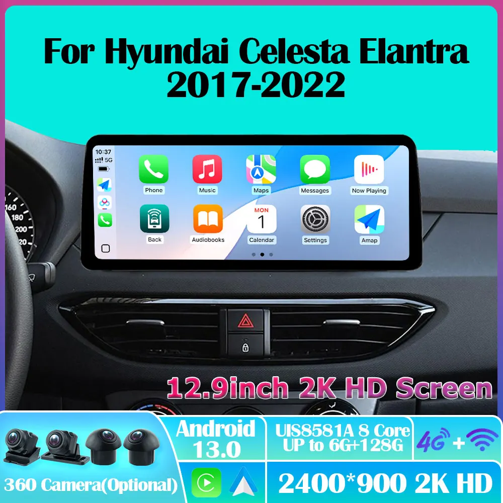 Android 13 Car Radio Carplay Auto For Hyundai Celesta Elantra 2017-2022 Multimedia Stereo 360 Camera Navi GPS Video AI Voice 5G