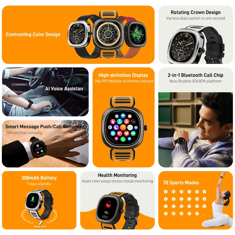 Top! DOOGEE D11 Smartwatch IP68 Waterproof Bluetooth Real-time Heart Rate 70 Sport Modes 300mAh Battery For Android iOS Mobile