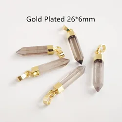 FUWO Wholesale Natural Smoky Quartzs Point Pendants,Spike Shape Crystal Accessories For Women DIY Jewelry Making 5Pcs PD118