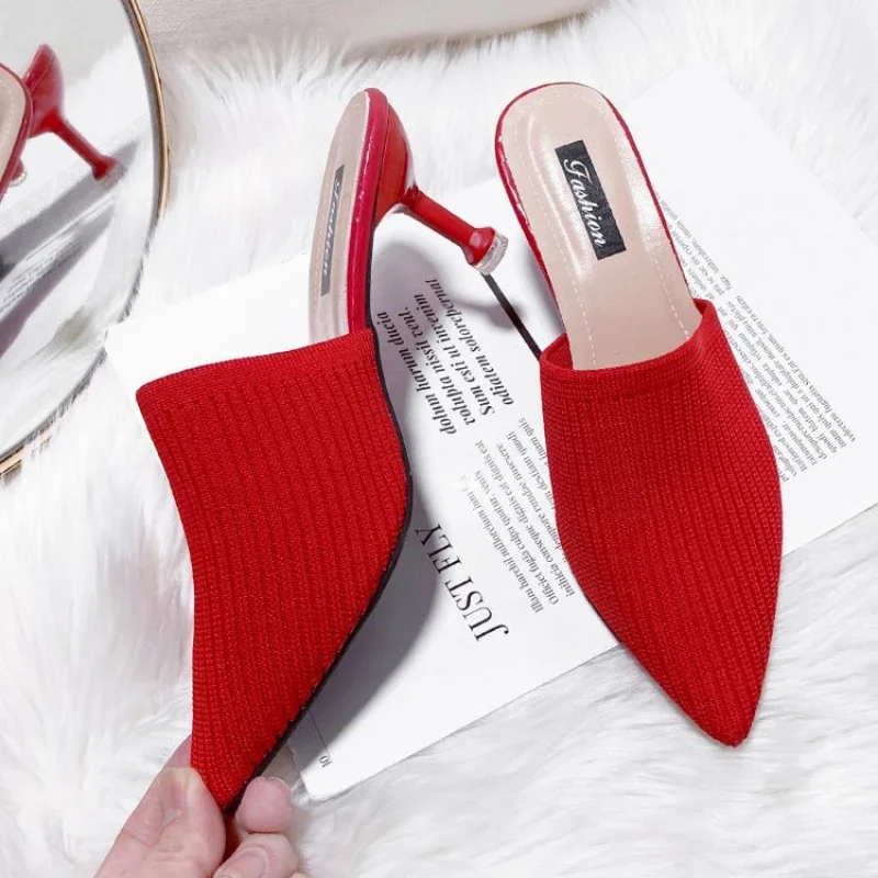 Shoes for Women 2022 Spring/Summer New High-heeled Slippers Women's Fashion Baotou Thin Heels Pointed Lazy Half Drag Sandals