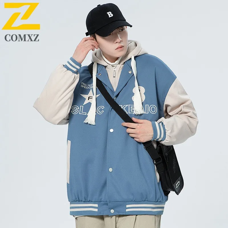 

EIAO Men's Korean style Color-Block Baseball Windbreaker Loose Fit Spring Jacket Waterproof Windproof Streetwear Work Outerwear
